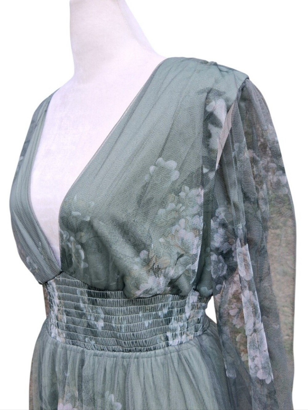 Baltic Born Layla Tulle Maxi Dress Dusty Green Floral Size Large NWT - Picture 10 of 16
